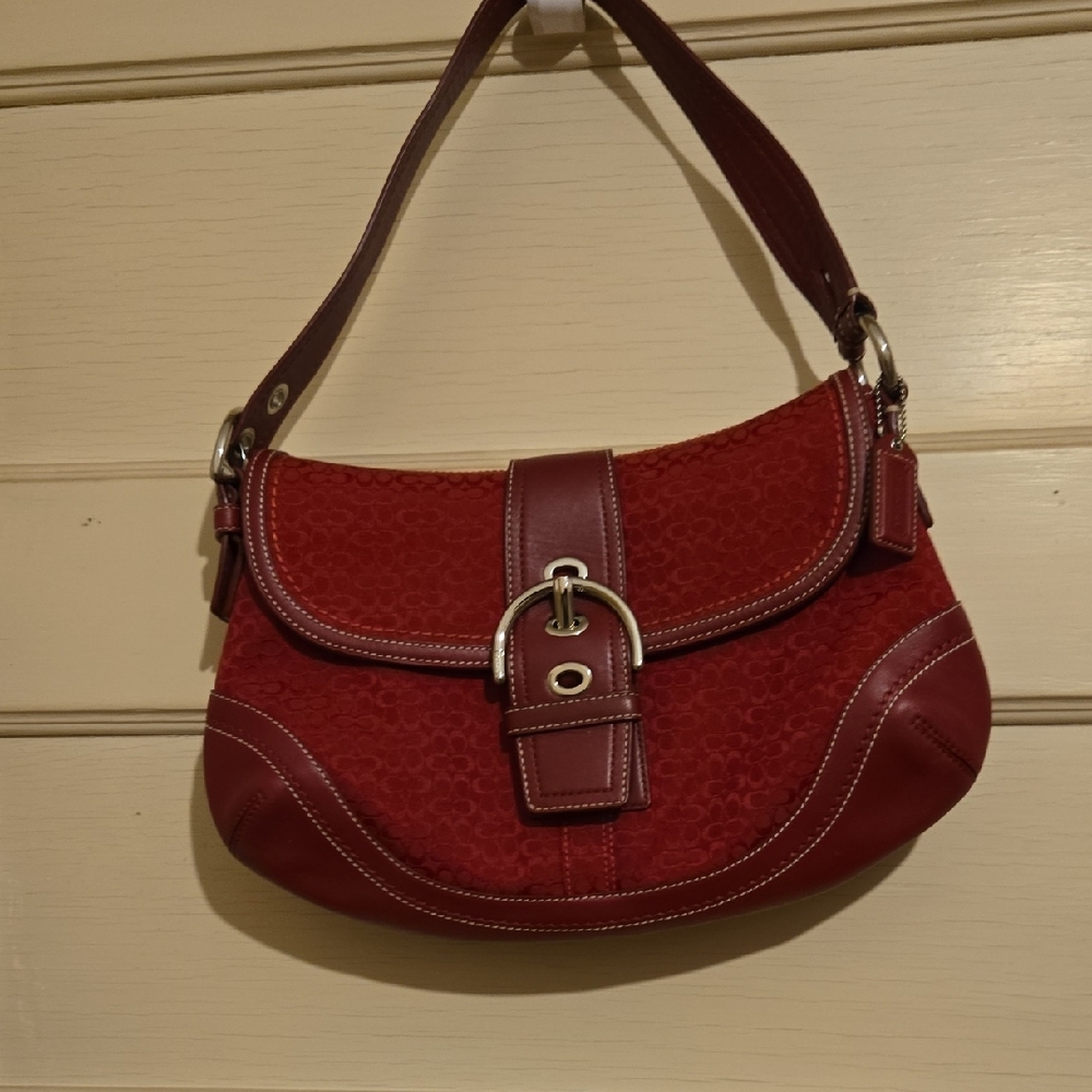 Vintage Coach Signature Soho Red Jacquered "C" Shoulder Bag